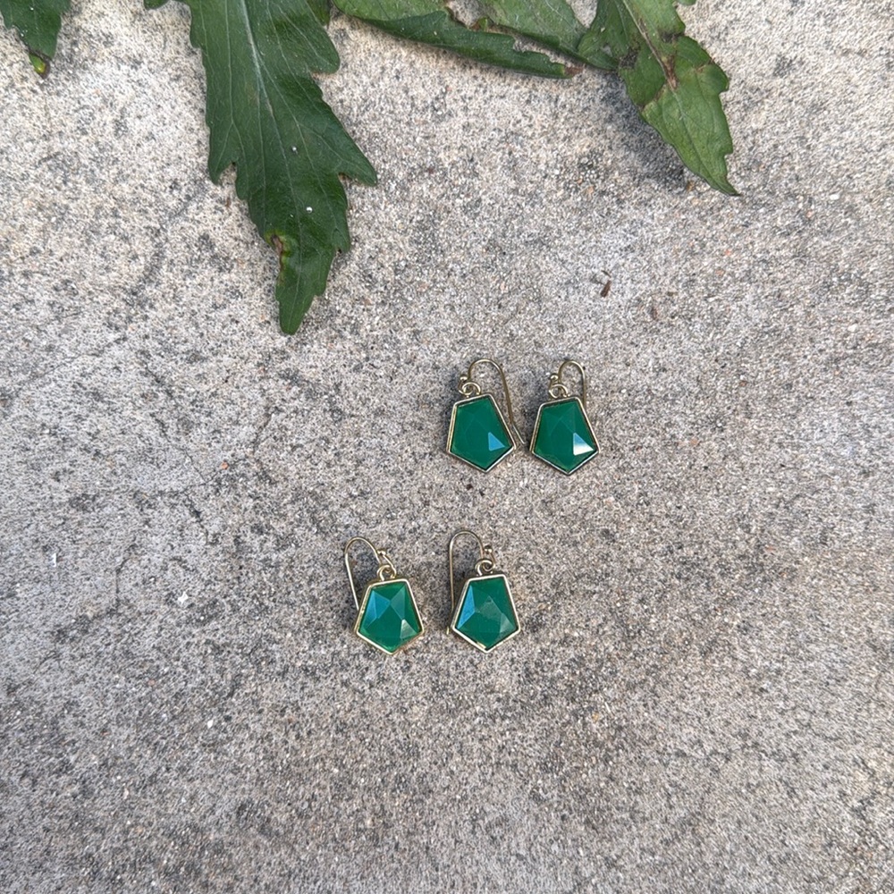 Vintage. TWO Sets, Emerald Green Octagon Chandelier